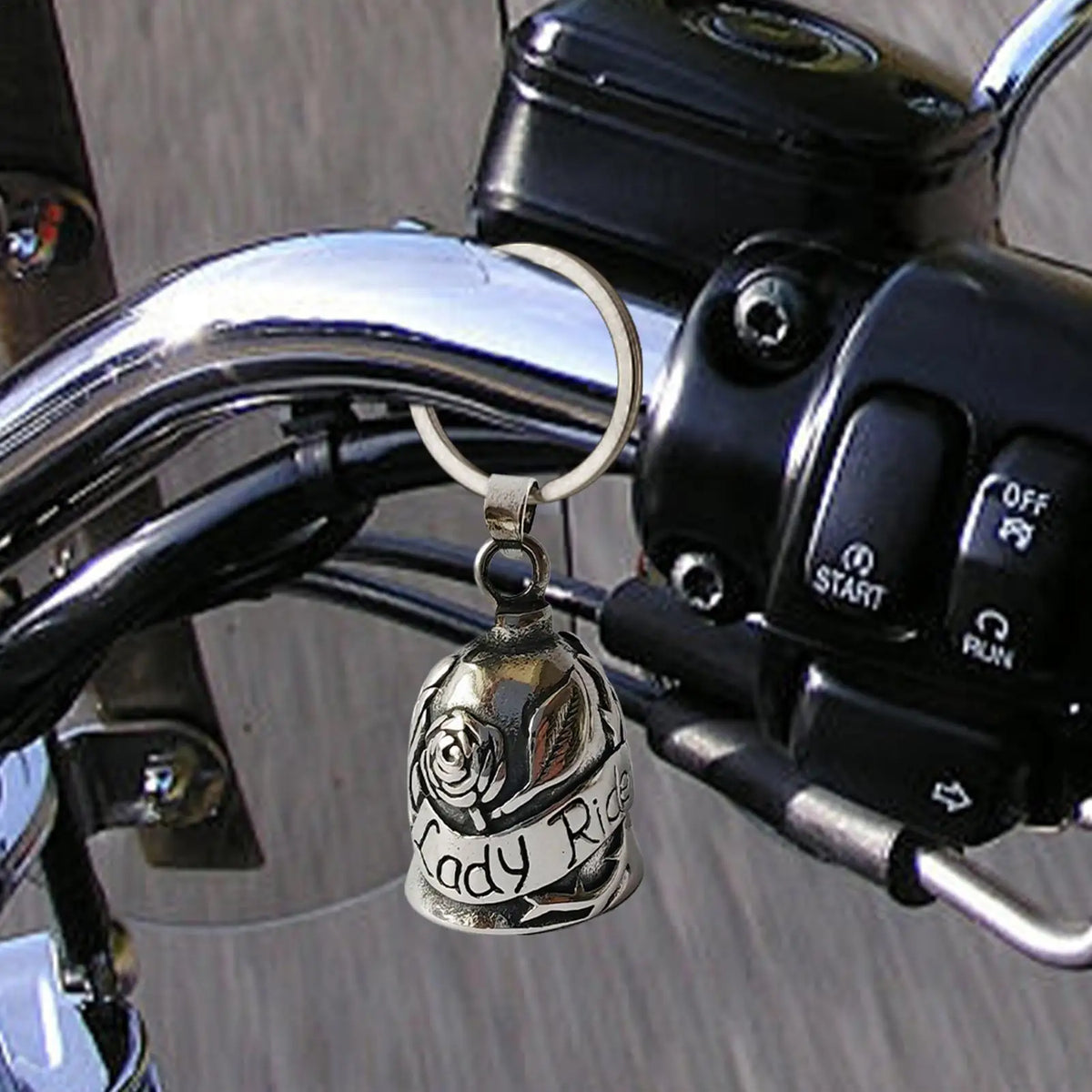 Motorcycle Angel Bell Rose Design Charm | Stainless Steel Motorcycle Bell Charm Qme