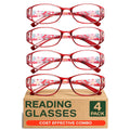 Women's Blue Light Blocking Reading Glasses UV Protection 4 Pack Reading Glasses Qst 4pcs-Red +300