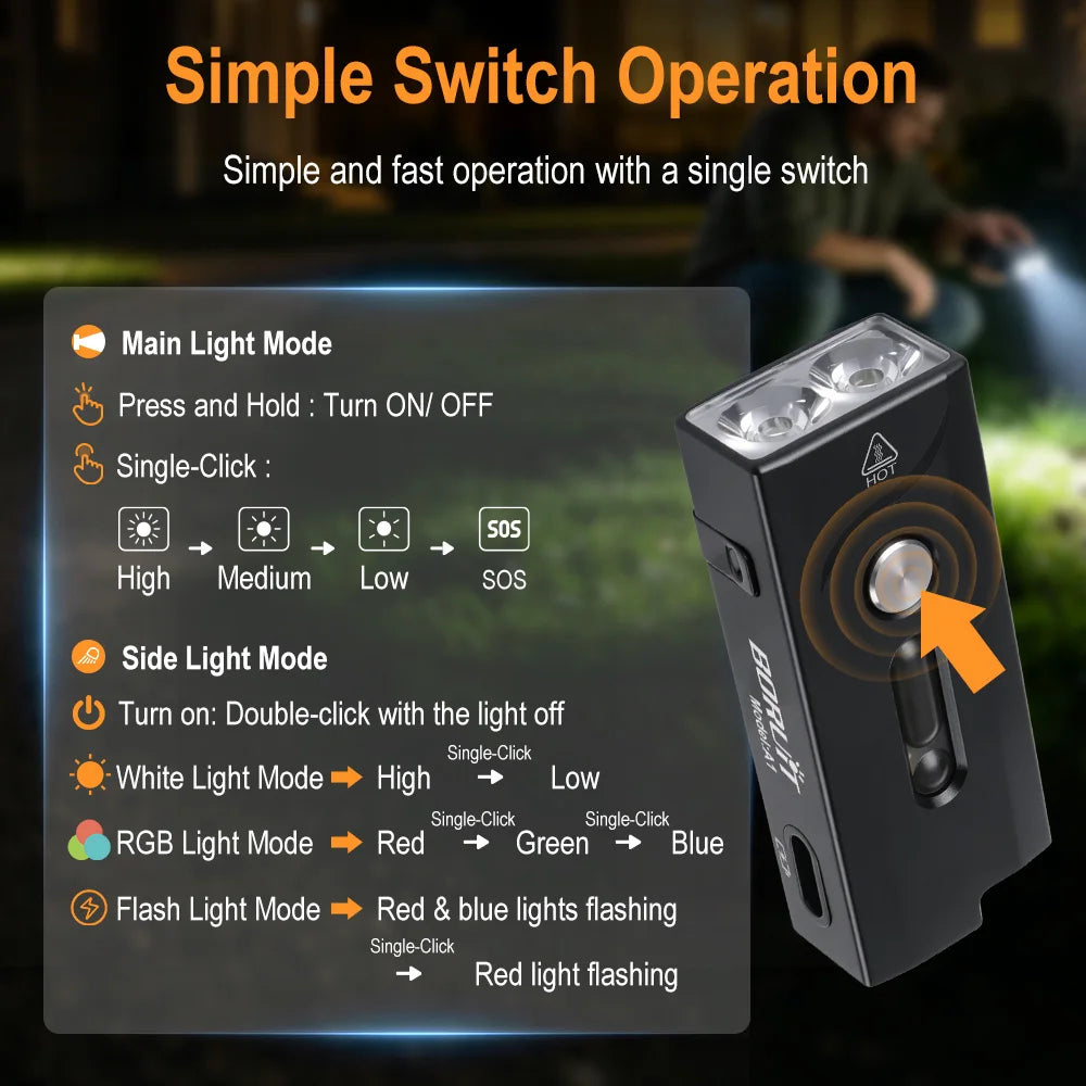 BORUiT A1 Mini Keychain Flashlight 580Lm USB-C Rechargeable LED LED Keychain Flashlight Qst