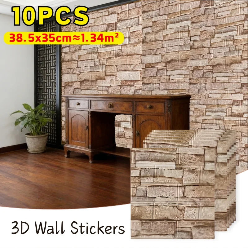 Waterproof Foam Brick Wall Stickers 38.5x35cm | 8 Colors Foam Wall Sticker Qme