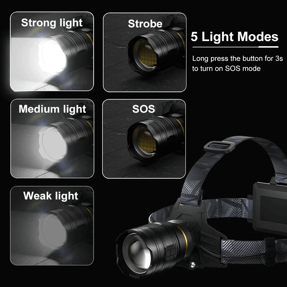 XHP360 LED Headlamp USB Rechargeable Zoomable 18650 Head Torch LED Headlamp Qst