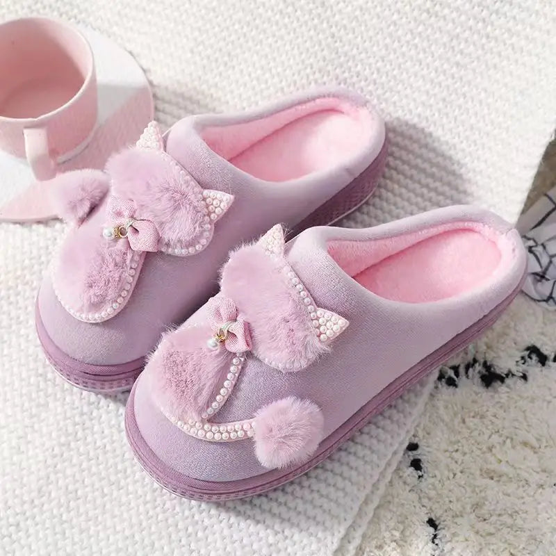 Women's Winter Plush Slippers – Crystal Rhinestone Indoor Women's Plush Slippers Qst WD-61 Purple CN36-37(Insole 23cm China Mainland