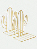 Nordic Cactus Iron Bookends – Cute Desk Book Organizer Set Decorative Bookends Qme golden