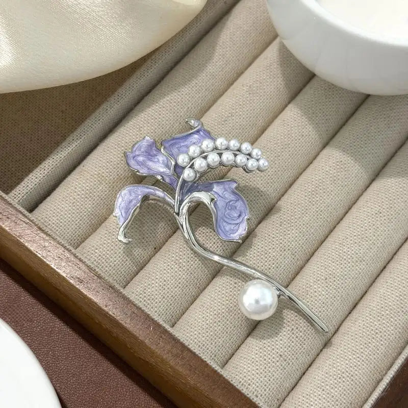 Enamel Pearl Lily Flower Brooch Pin for Women – 3 Colors Flower Brooch Pin Qme Purple