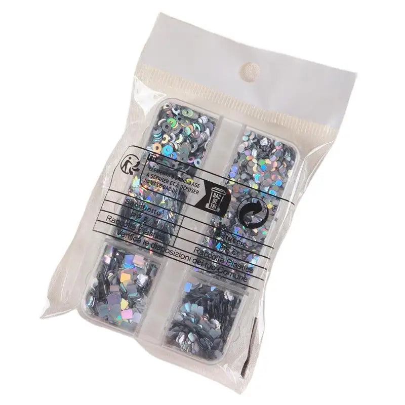 Flash Geometric Nail Glitter – 6-Grid DIY Nail Art Charm Set Nail Art Glitter Qst Default Title
