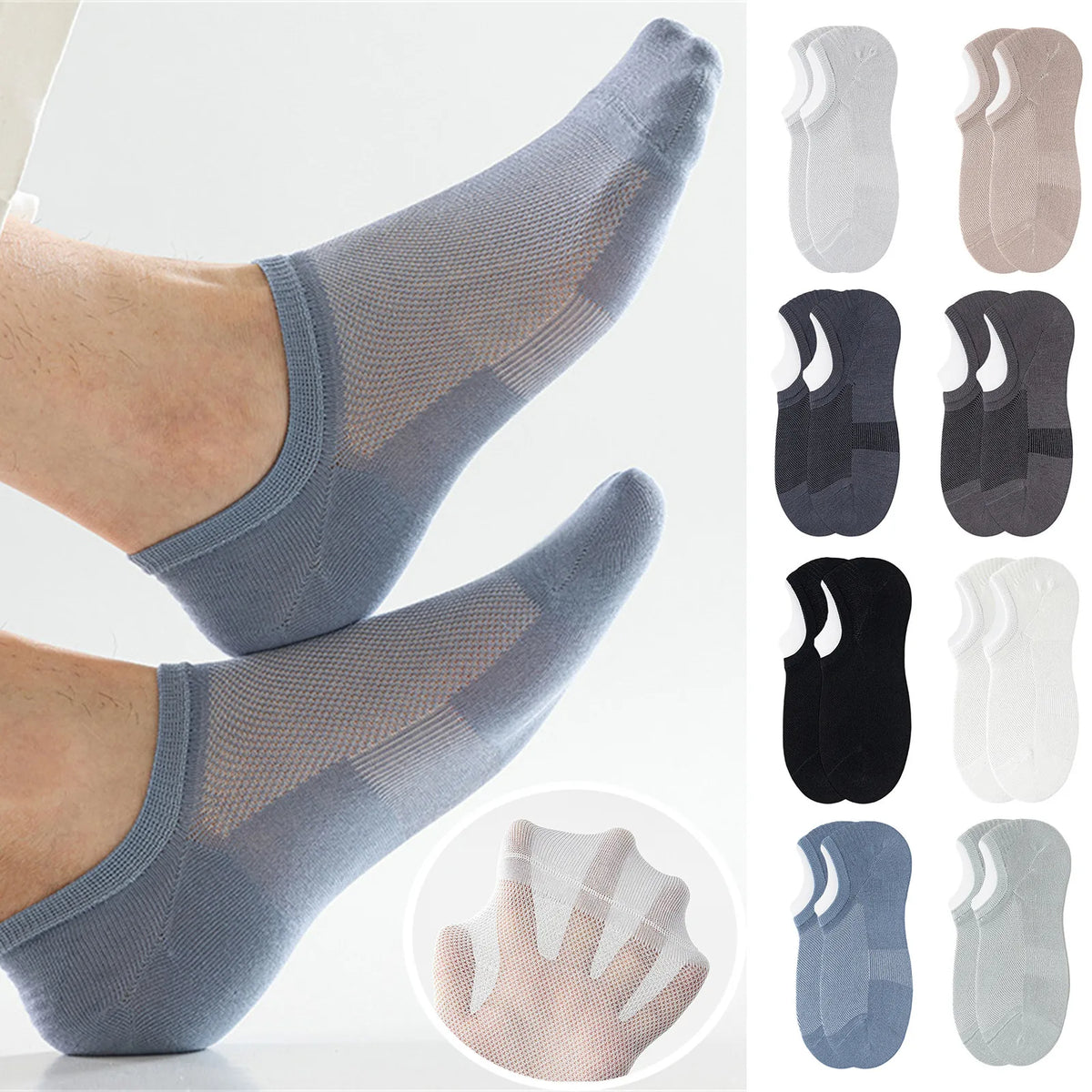 Men's Thin Mesh Boat Socks – Non-Slip & Breathable Low-Cut Men's Boat Socks Qme