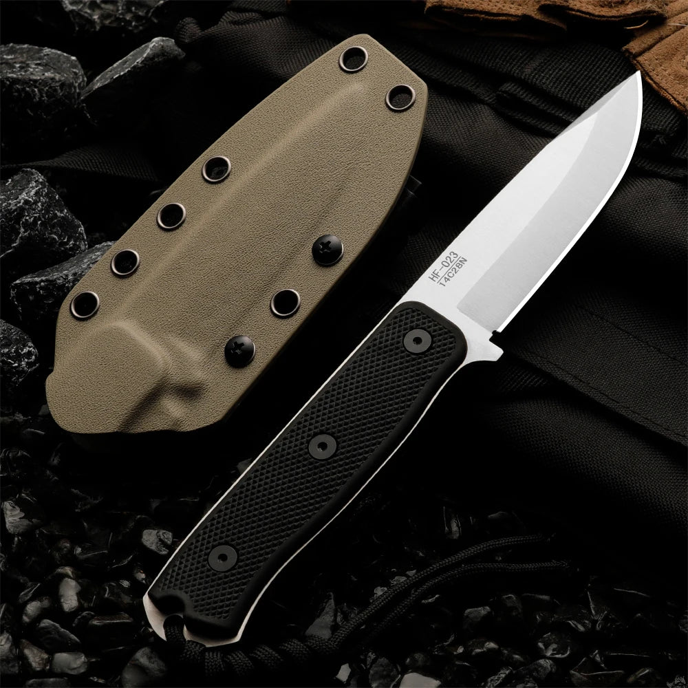 HUANGFU Fixed Blade Camping Knife – Stainless Steel & Sheath Fixed Blade Knife Qst