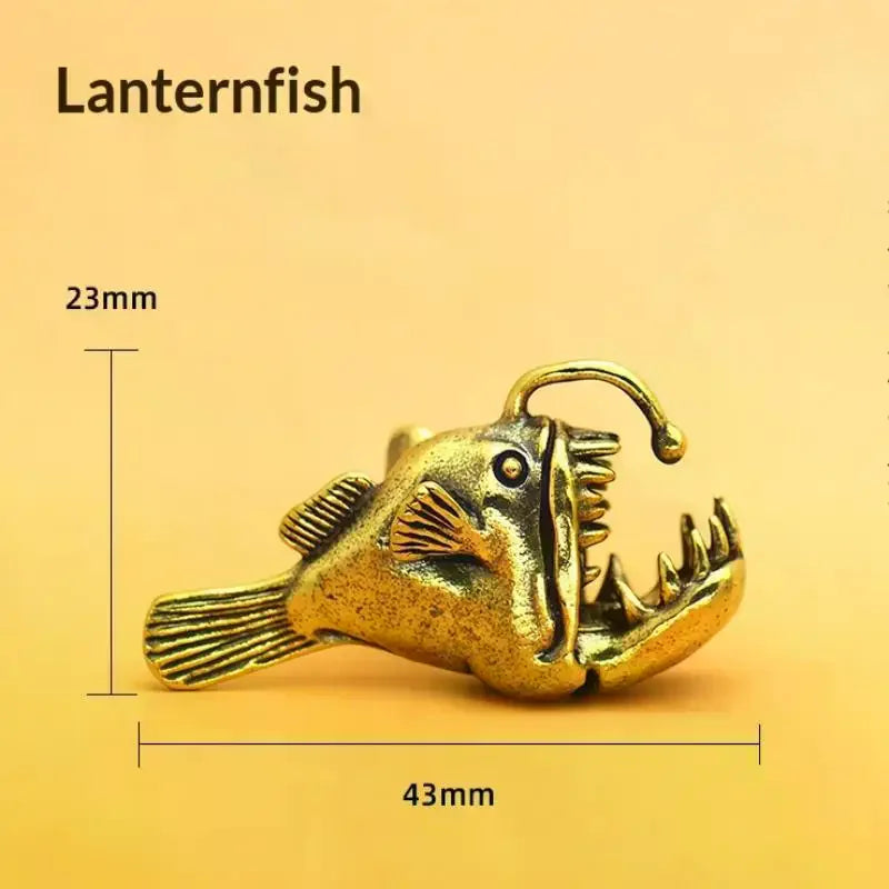 Brass Anglerfish Fishbowl Miniature | Ocean Sea Animal Model Collectible Miniature Qme