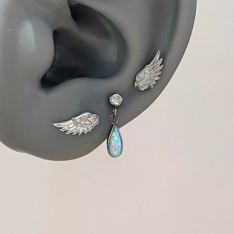Vintage Angel Wings Stud Earrings – Punk Metal Studs for Women Stud Earrings Qme
