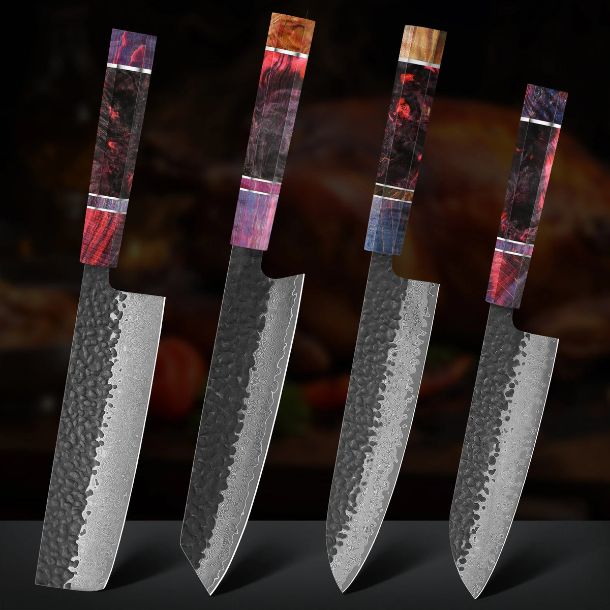 4-Piece Damascus Steel Japanese Kitchen Knife Set | Wood Handle Kitchen Knife Set Qst