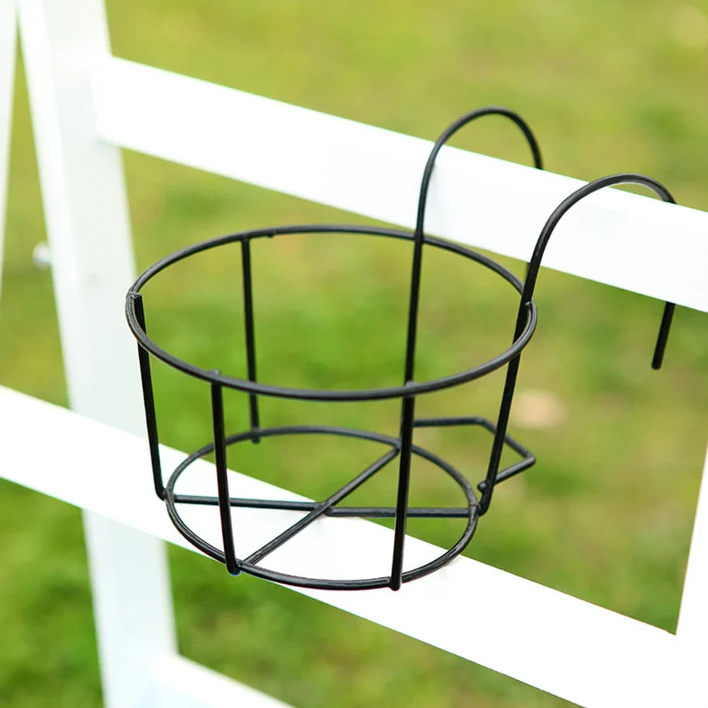 Round Metal Hanging Flower Pot Holder – Balcony Railing Planter Railing Planter Holder Qme