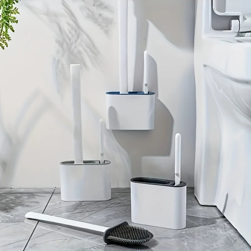 Wall-Mounted Silicone Toilet Brush Set – 2 Brushes & Holder Toilet Brush Set Qme Navy Blue