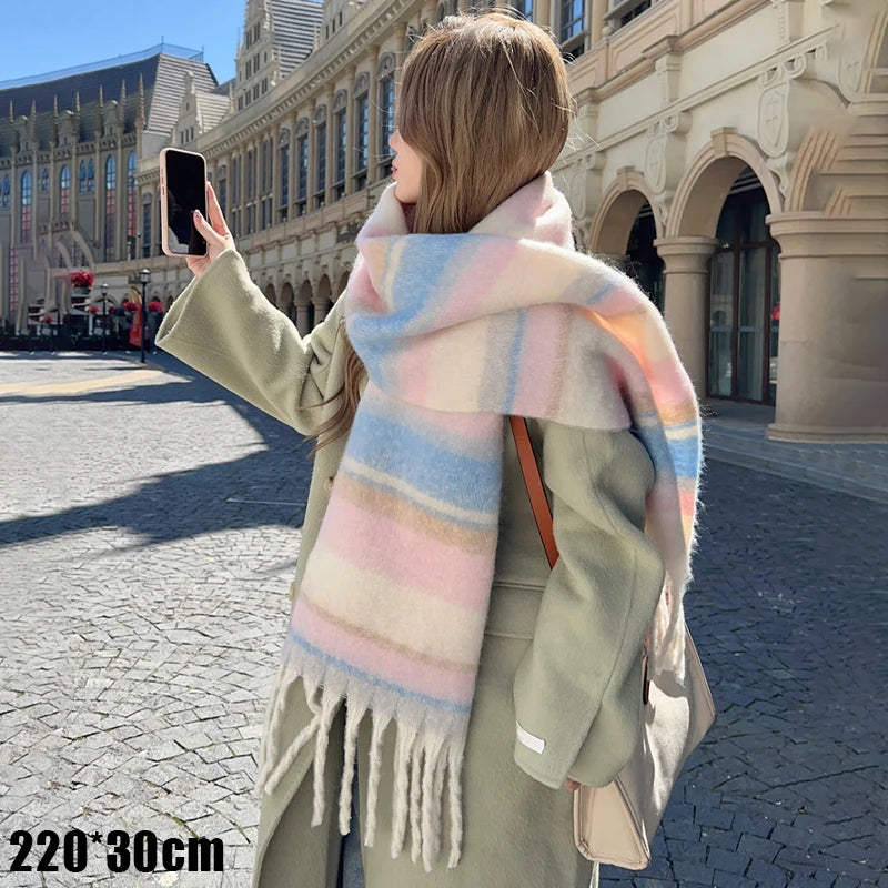 Women's Winter Imitation Cashmere Scarf – Warm Thick Shawl Winter Scarf Shawl Qst B one size