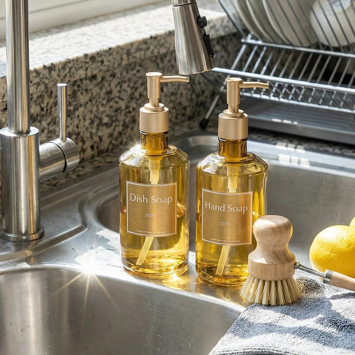 Refillable Gold Soap Dispenser Bottles Set of 2 – 500ml Soap Dispenser Set Qme