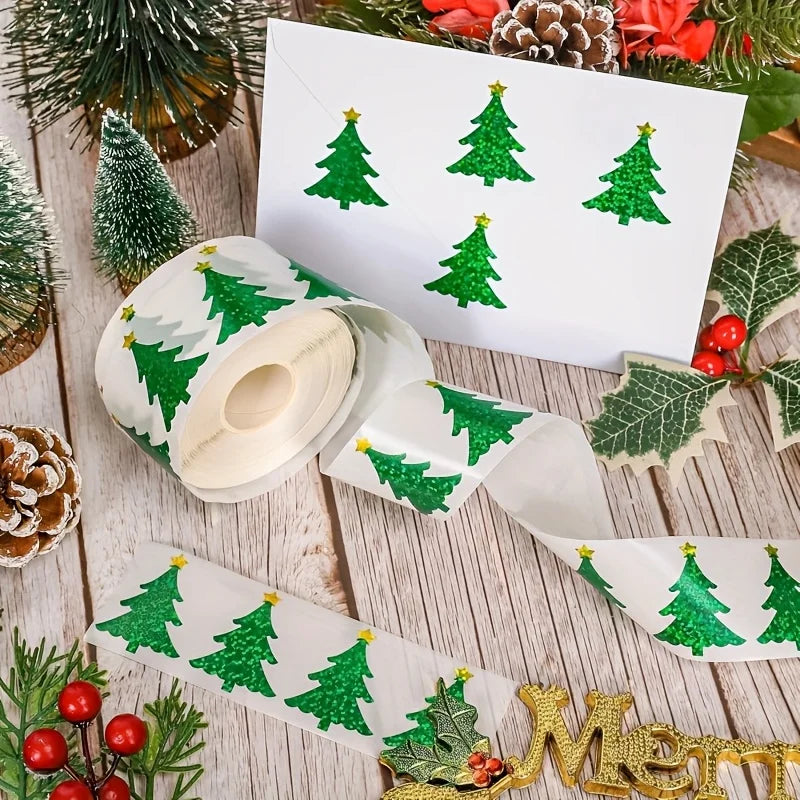 1000 Christmas Sticker Rolls – Laser Tree & Santa Hat (2 Rolls) Christmas Sticker Roll Qme