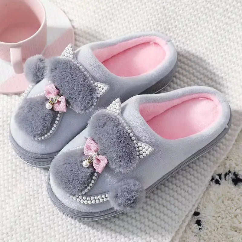 Women's Winter Plush Slippers – Crystal Rhinestone Indoor Women's Plush Slippers Qst WD-61 Grey CN40-41(Insole 25cm China Mainland
