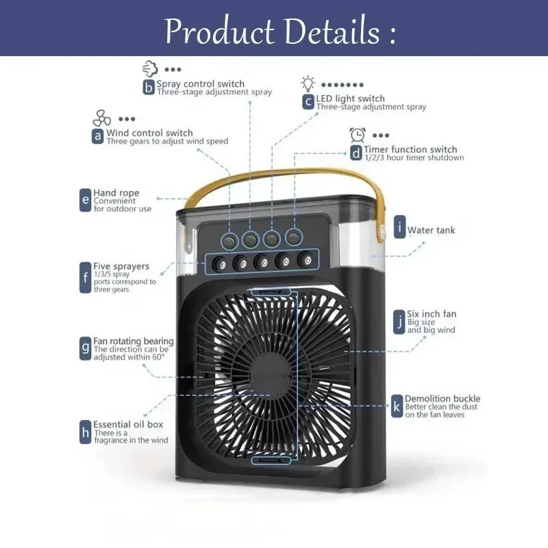 3-in-1 Mini Air Cooler Fan with Humidifier & LED Light Mini Air Cooler Fan Qst