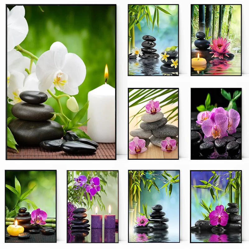 Green Bamboo Zen Stone Canvas Wall Art – Unframed Print Canvas Wall Art Qst