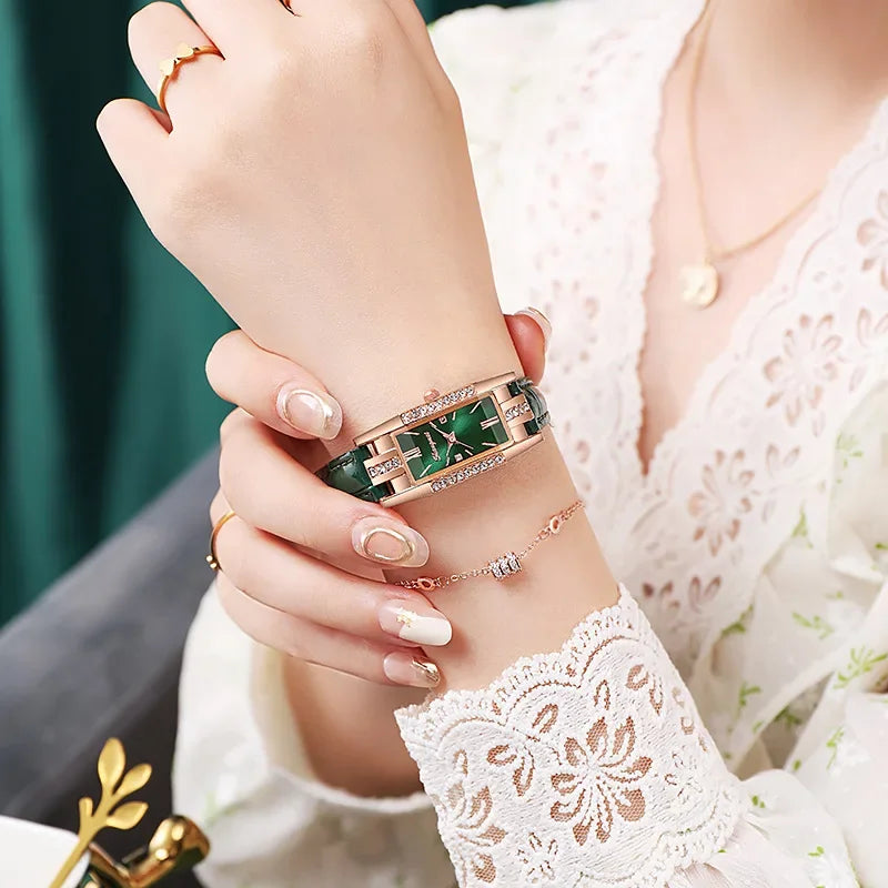 Women's Rectangle Watch & Bracelet Set – 2-Piece Fashion Set Fashion Watch Set Qme