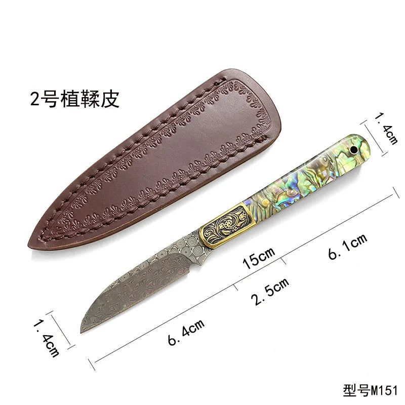 Damascus Steel Tea Knife & Scoop Set – Abalone Shell Handle Tea Ceremony Knife Set Qst M151
