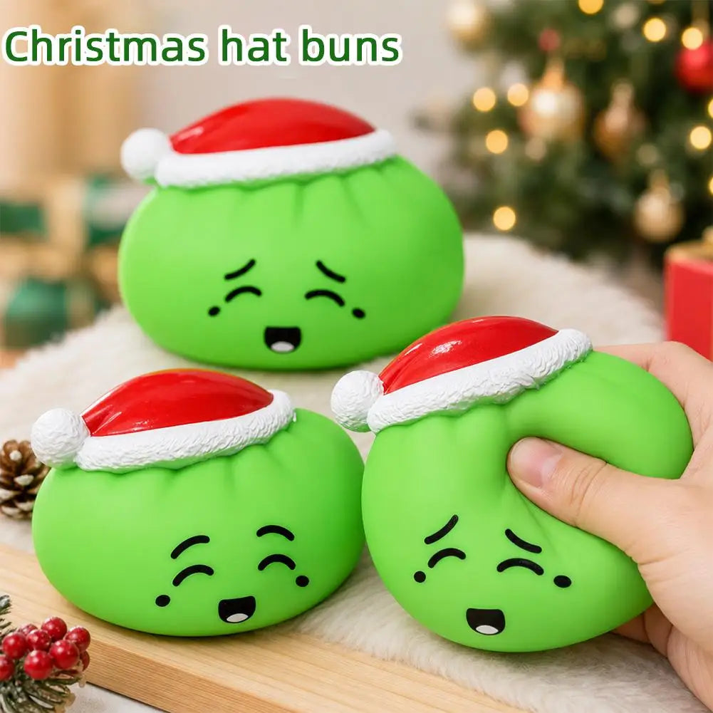 Christmas Hat Bun Squishy Squeeze Toy – Funny Sound PVC Novelty Squeeze Toy Qme