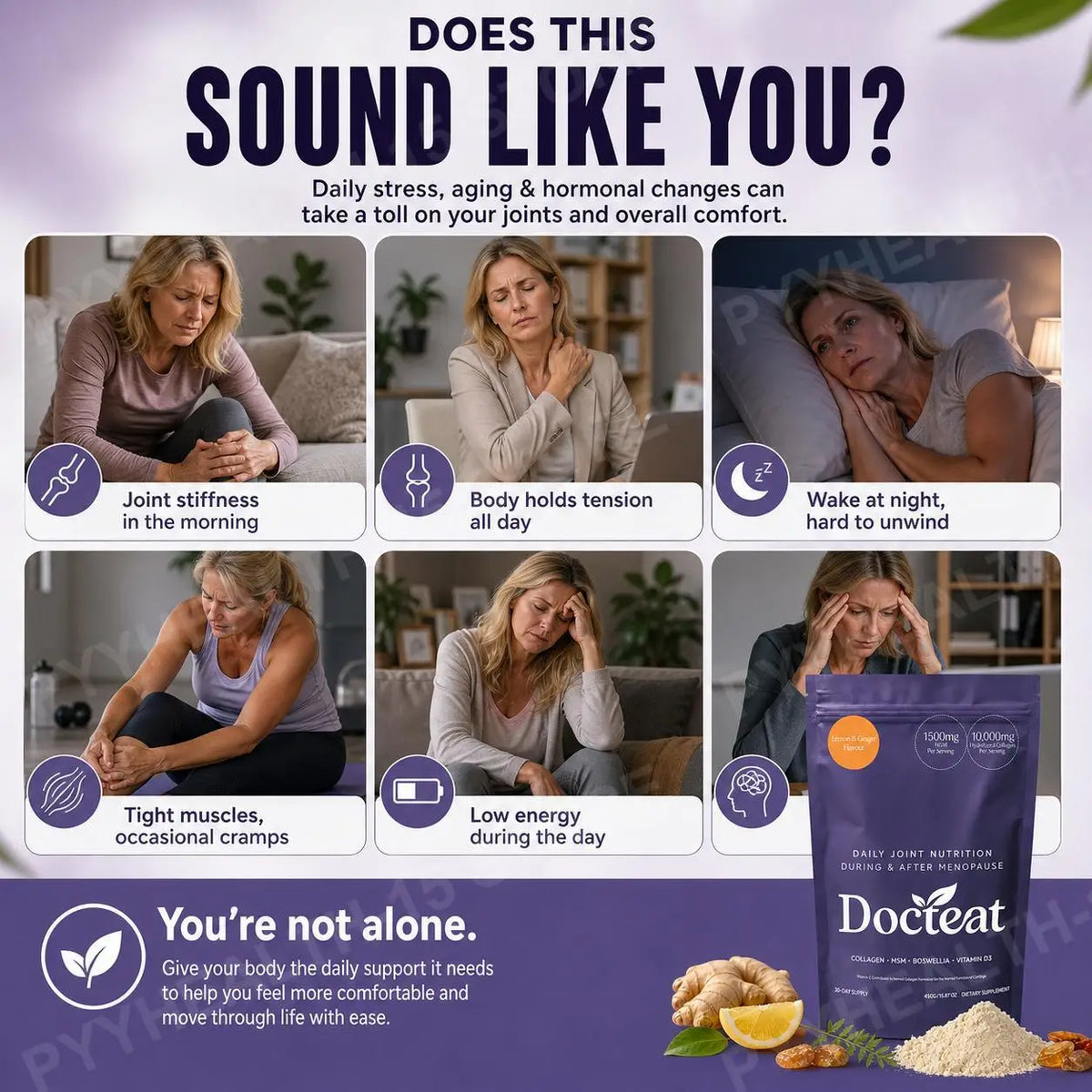 Docteat Collagen MSM Boswellia Vitamin D3 Powder | 30 Servings Collagen Supplement Powder Qst