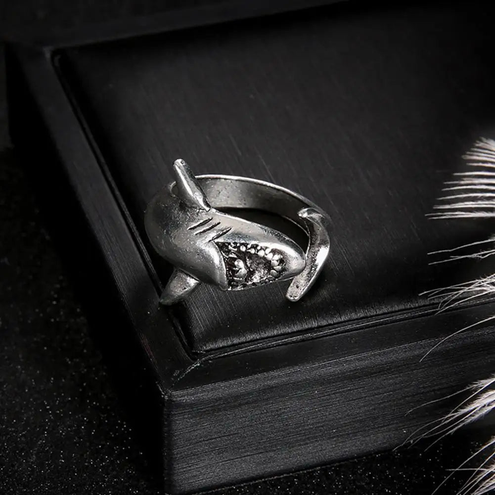 Vintage Shark Adjustable Metal Rings – Retro Gothic Animal Set Adjustable Fashion Ring Qme