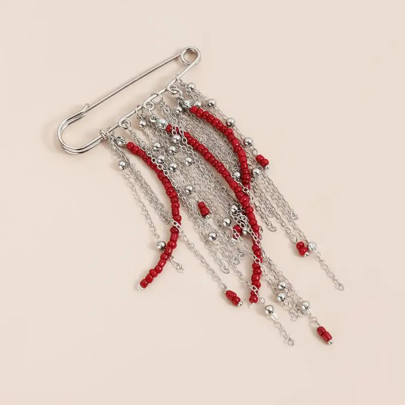 Retro Beaded Fringed Chain Brooch Pin – Exaggerated Style Beaded Brooch Pin Qme