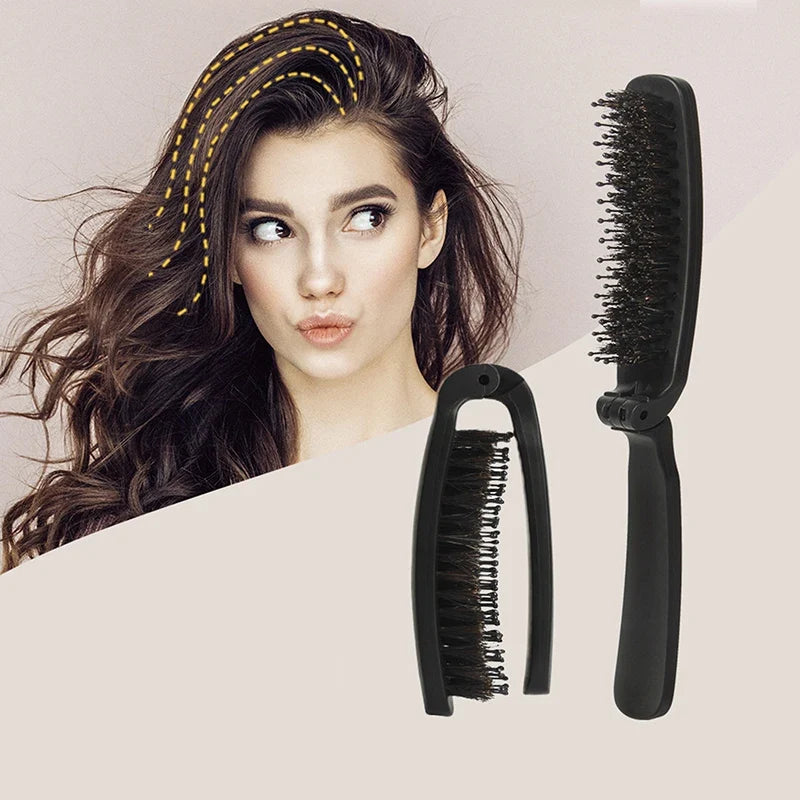 Foldable Boar Bristle Hair Brush & Scalp Massager – Travel Foldable Hair Brush Qme