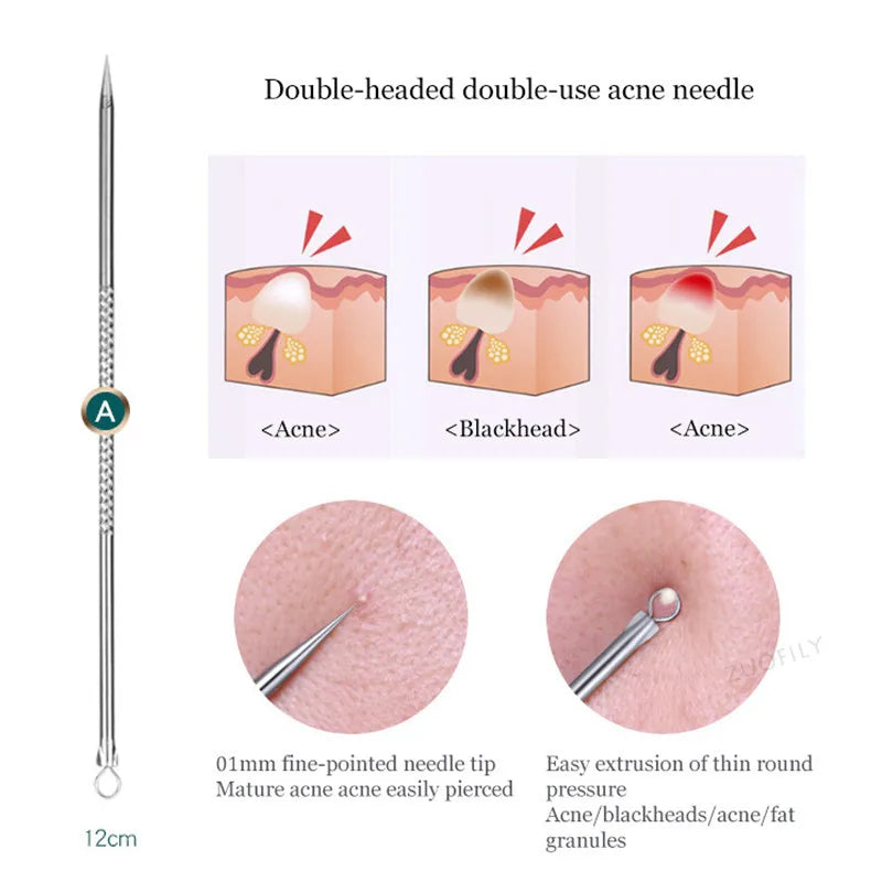 Stainless Steel Blackhead Extractor & Pimple Tweezer Tool Skincare Extractor Tool Qme