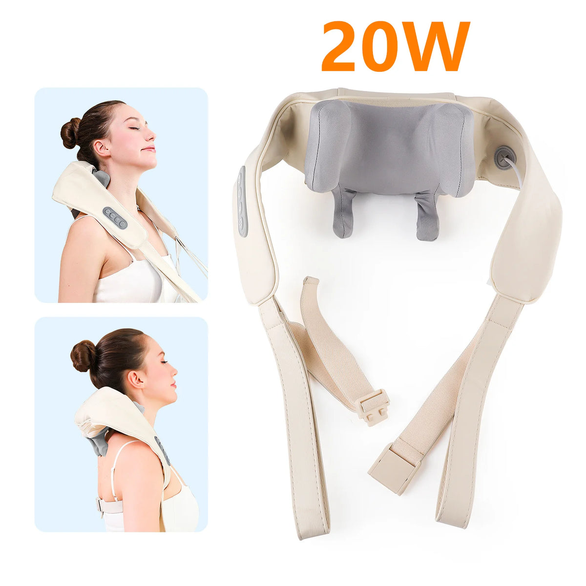 Foreverlily 26W Wireless Neck & Shoulder Kneading Massage Shawl Neck Shoulder Massager Qst 20W-white