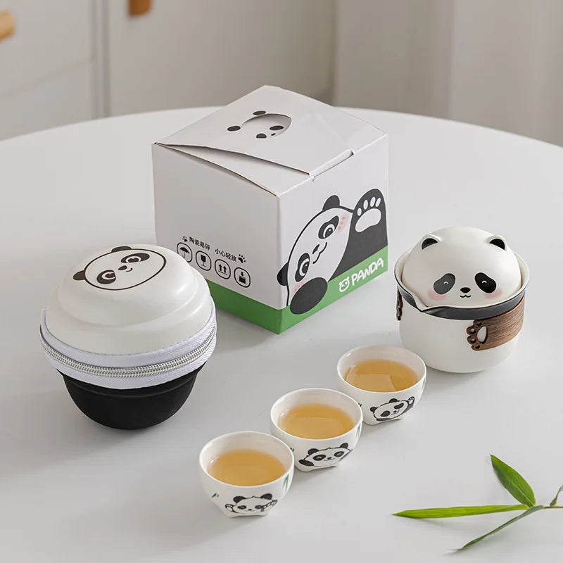 Panda Ceramic Camping Travel Tea Set | Portable Outdoor Camping Tea Set Qme