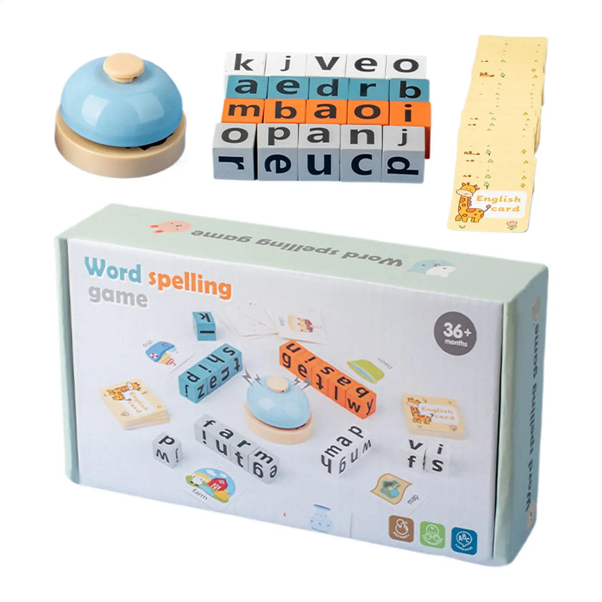 Wood Spelling Blocks Flash Card Letter Matching Game for Kids Educational Learning Toy Qme