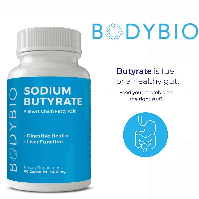 Sodium Butyrate Supplement – Non-GMO SCFA, 60 Capsules Digestive Supplement Qst