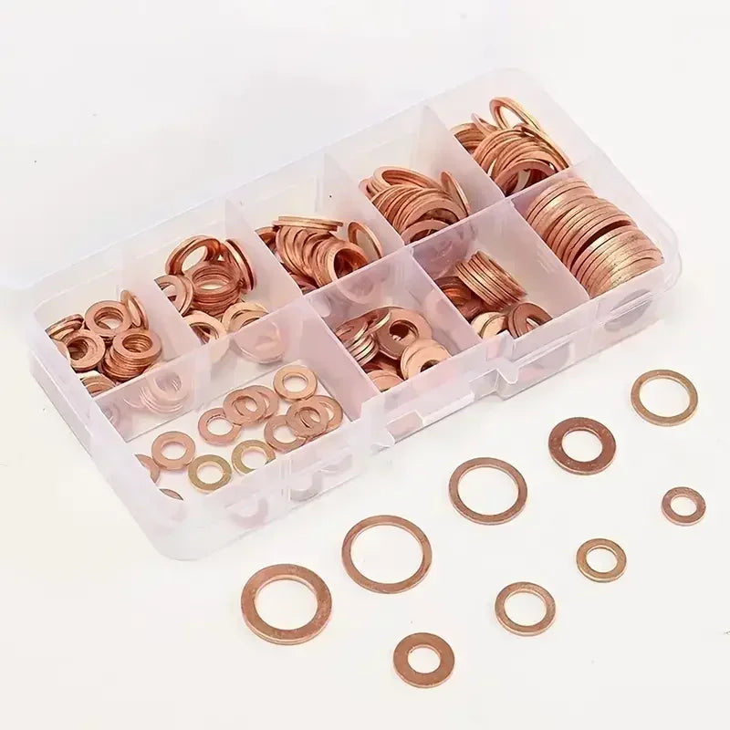 Copper Washer Kit M4–M14 | 100-Piece Seal Assortment Box Washer Assortment Kit Qme