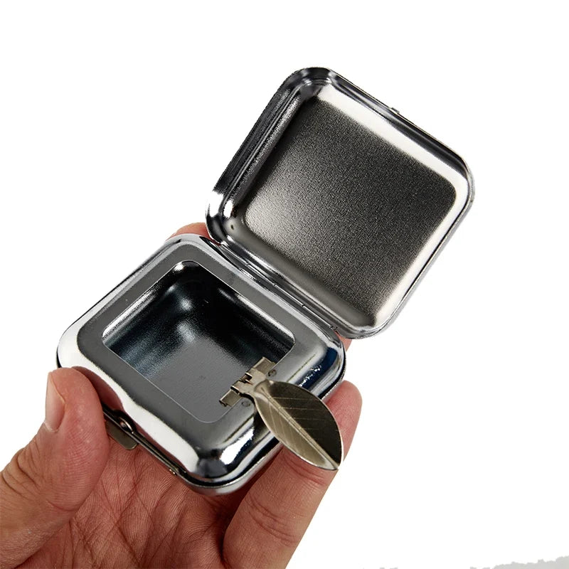 Portable Pocket Ashtray with Lid – Square Stainless Steel Portable Pocket Ashtray Qme