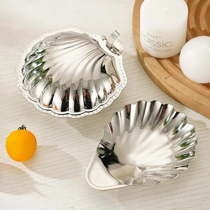 Shell Shaped Stainless Steel Dish – Cheese, Dessert & Jewelry Tray Decorative Serving Dish Qme