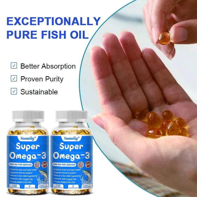 Omega 3 Fish Oil DHA & EPA Triple Strength – 120 Capsules Fish Oil Supplement Qst
