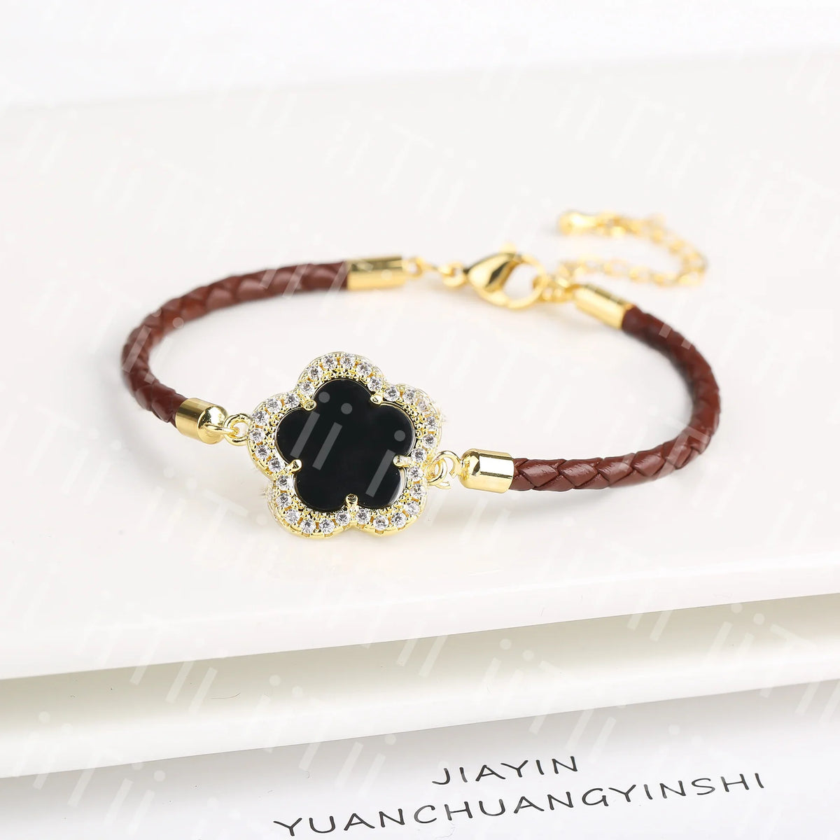 Zirconia Flower Leather Braided Bracelet for Women | 39 Colors