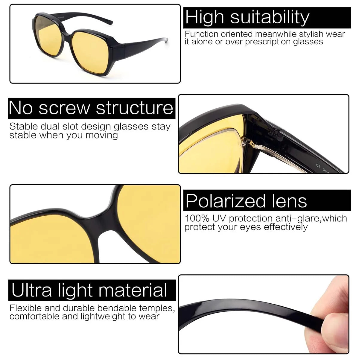 VOPHA Fit-Over Night Driving Glasses – Anti-Glare UV400 Night Driving Glasses Qst