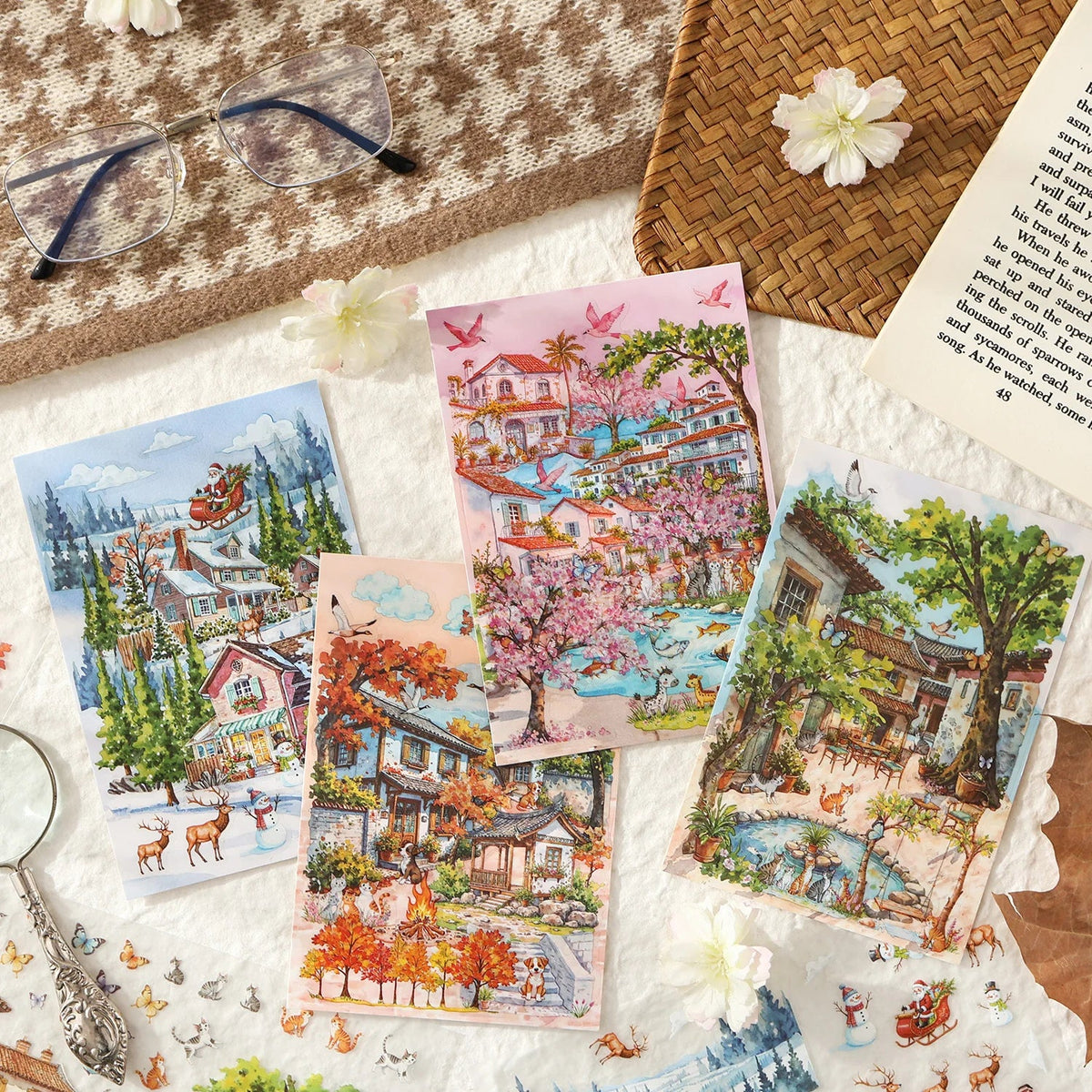 Four Seasons PET Die Cut Stickers for Scrapbook & Diary Die Cut Sticker Pack Qme