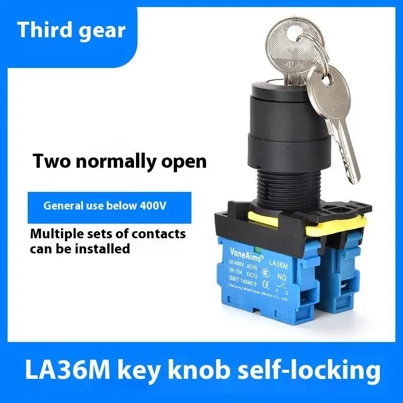 10A Rotary Key Switch 2/3 Position NO NC Knob Selector 22mm Rotary Key Switch Qme 3gear 2NO