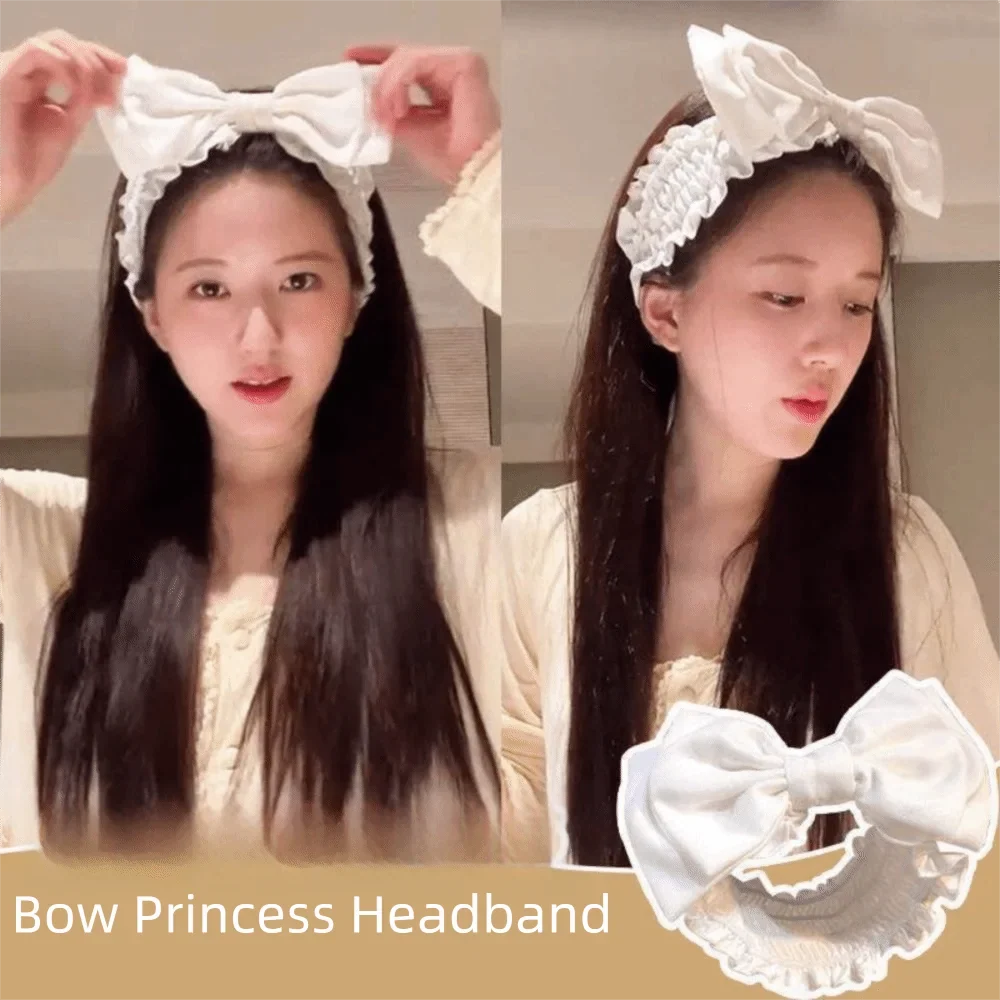 Bow Lace Face Wash Headband – Double-Layer Spa Hairband Spa Wash Headband Qme