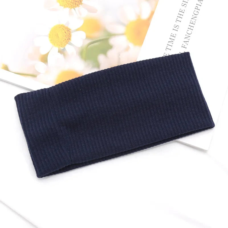 Women's Wide Elastic Headband – Organic Cotton Makeup Hair Hoop Wide Elastic Headband Qme DEEP BLUE One Size
