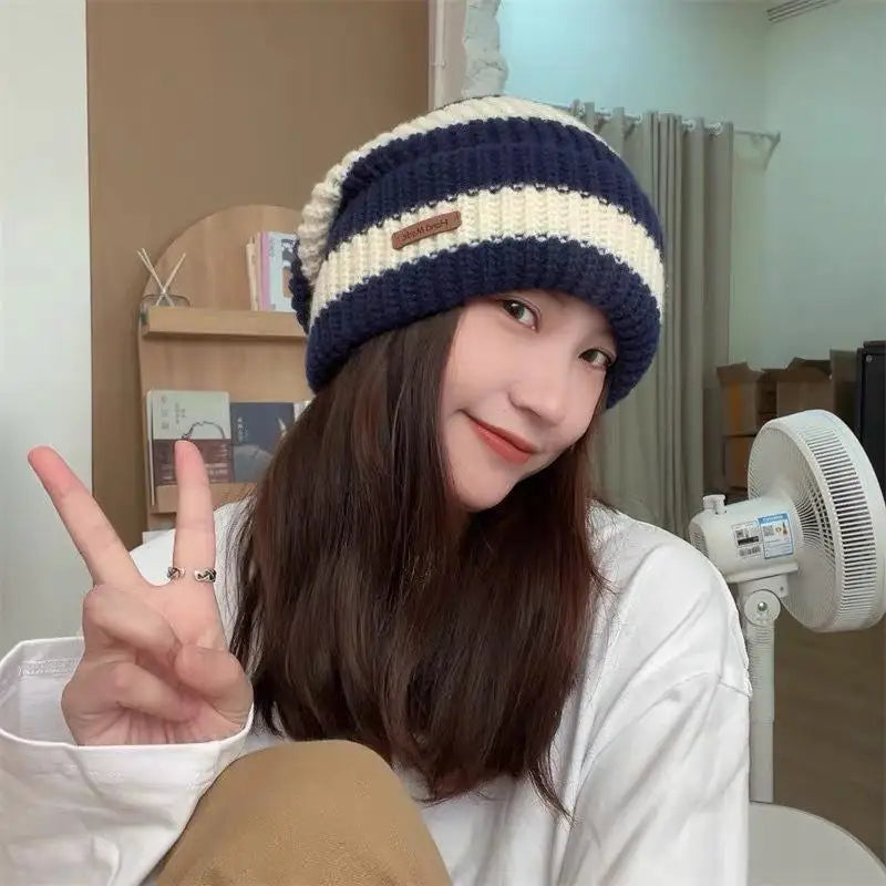 Women's Winter Plush Knit Beanie Hat with Ear Muffs Winter Knit Beanie Qst