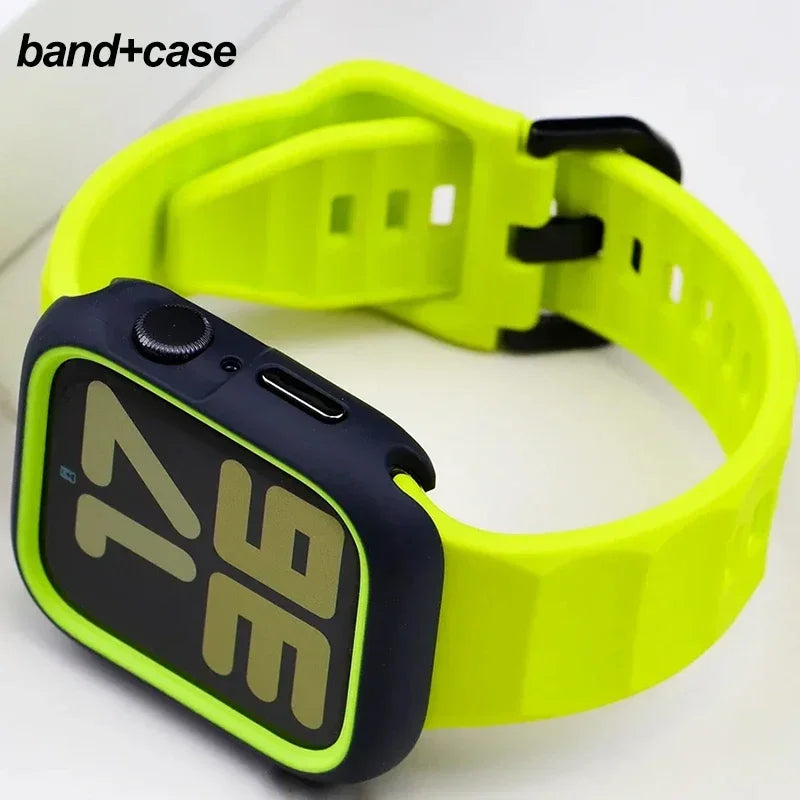 Silicone Sport Strap & Case for Apple Watch Ultra 2/9/8/7/SE/5 Watch Strap & Case Qme