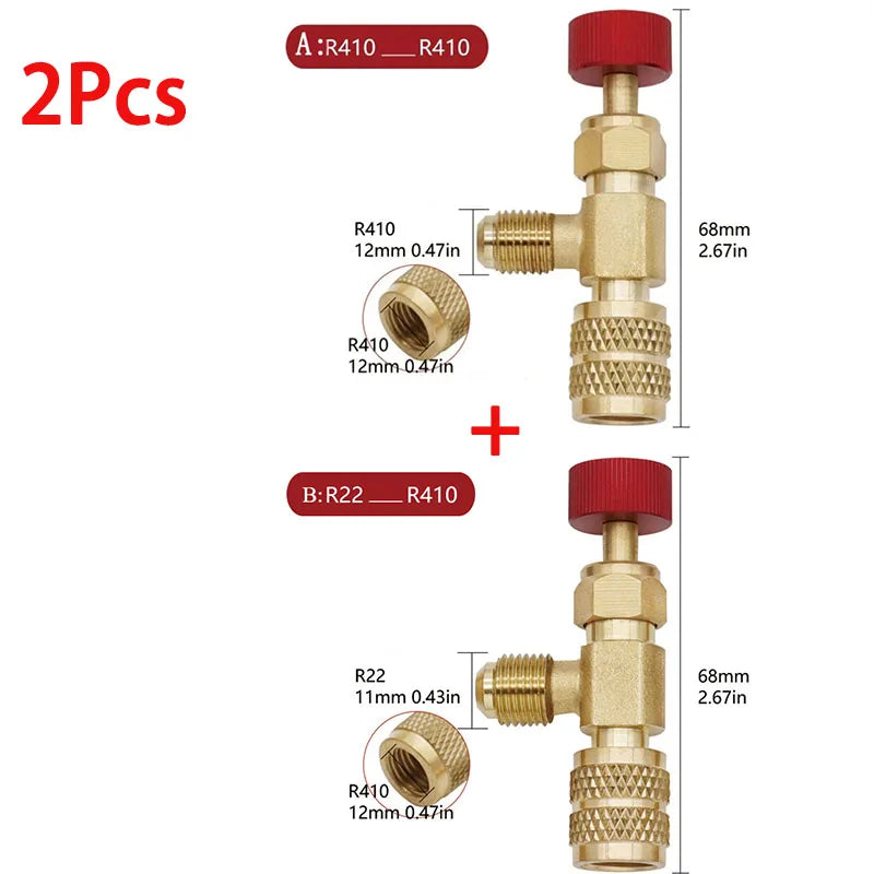 R12 R410 Refrigerant Charging Valve Safety Adapter 2-Pack Refrigerant Charging Valve Qme Type A and B-2Pcs
