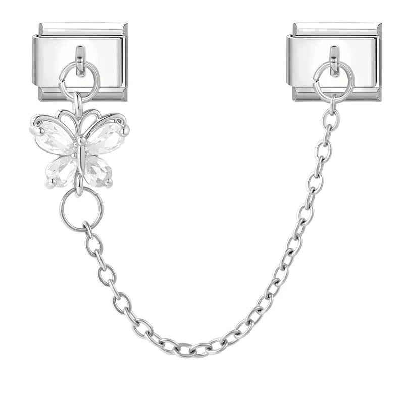 Zircon Heart Butterfly Tassel Italian Charm Links | 12 Colors Italian Charm Links Qme S 8