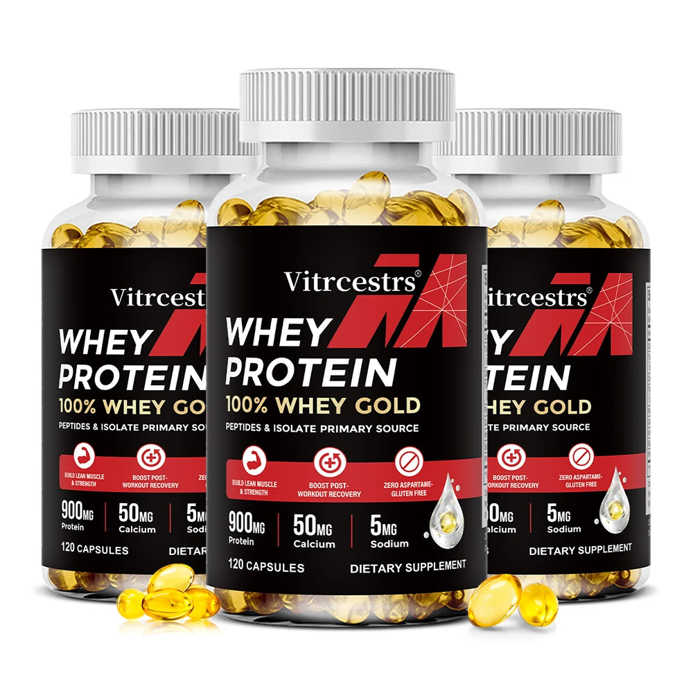 Whey Protein Capsules 900mg – Non-GMO, Gluten-Free | DAITEA Protein Supplement Qst 120 count-3 bottle