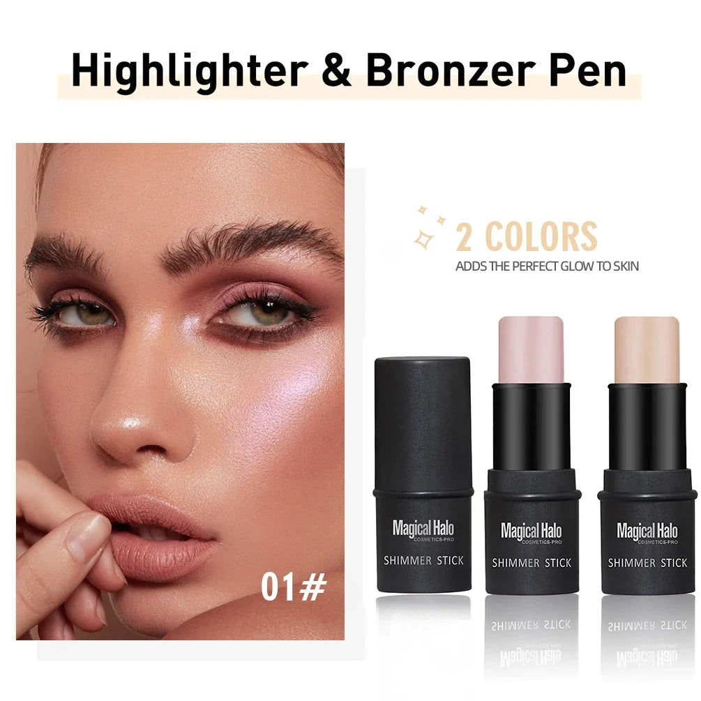 Dual-Shade Highlighter & Contour Stick | Qme Shimmer Makeup Highlighter Contour Stick Qme